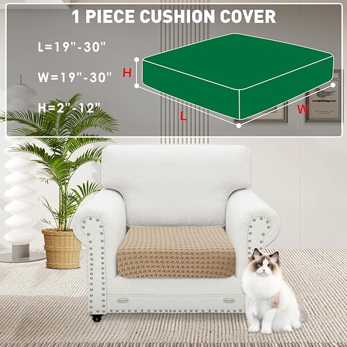 MAXIJIN Couch Cushion Covers for Sectional Sofa, Stretch Sofa Cushion Cover Washable Furniture Protector with Elastic Bottom & Non-Slip Strap for Pets Kids (1PC Seat Cover, Khaki)