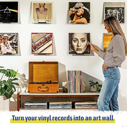 12Pcs Vinyl Record Wall Mount Shelves, 4 Inch Black Acrylic Album Display Shelf Durable Floating Wall Shelves for Record Storage, Album Display, Bookshelf, Picture for Study Room, Living Room