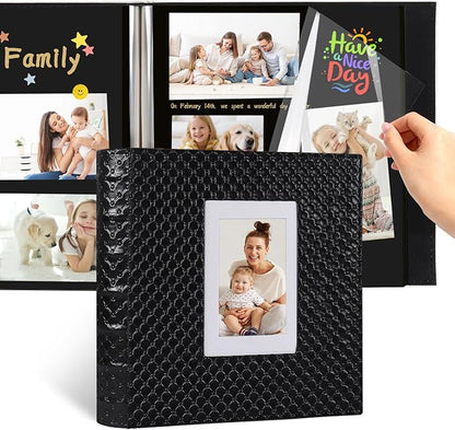 RECUTMS Photo Album Scrapbook 30 Pages for 4x6 5x7 8x10 Photos Size DIY Self Adhesive Pages Button Grain Leather Picture Album Baby Family Wedding Anniversary Picture Book (Black)