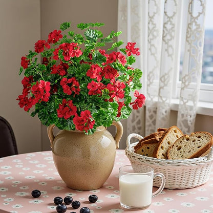 Artificial Flowers for Outdoors 17.7In Artificial Geraniums for Indoor Fake Flowers Uv Resistant Artificial Outdoor Flowers Suitable for Indoor Home Decoration Outdoor Garden Decor 8PCS，Red