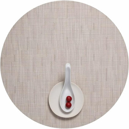 Chilewich Bamboo Placemats Set of 4 - Round Woven Placemats - Reusable, Stain-Resistant, Indoor/Outdoor Tabletop Protection - 15" - Chino