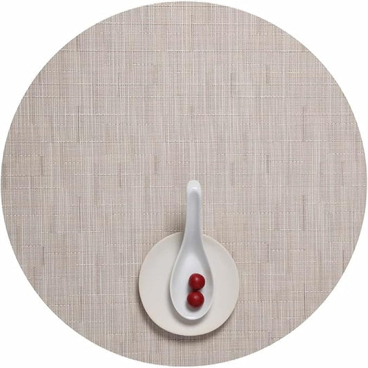 Chilewich Bamboo Placemats Set of 4 - Round Woven Placemats - Reusable, Stain-Resistant, Indoor/Outdoor Tabletop Protection - 15" - Chino