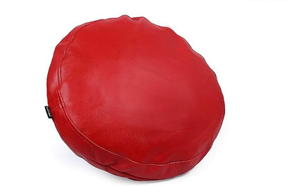 D DOLLY LAMB Lambskin Round Leather Pillow Cover - Sofa Cushion Case - Decorative Circular Cushion Throw Covers for Living Room & Bedroom - Red Diameter 16 Inch