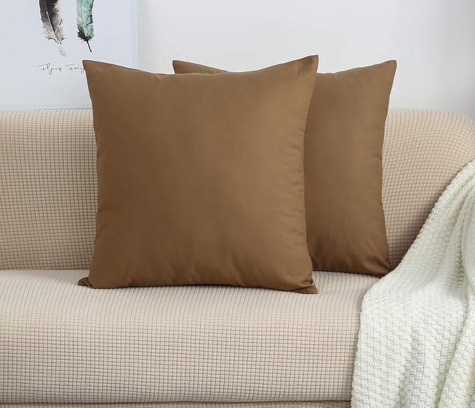 TangDepot Cotton Solid Throw Pillow Covers, 20" x 20" , Light Coffee, 1 Count (Pack of 1)