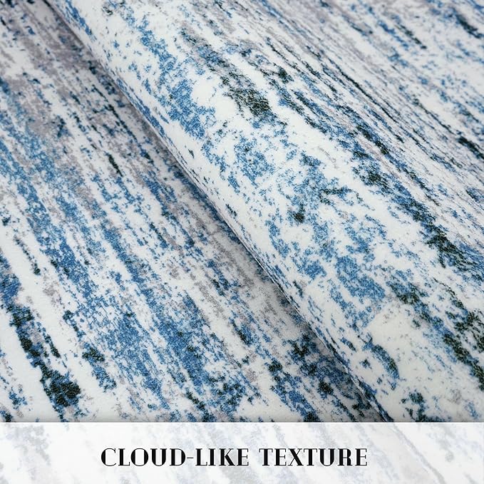 Modern Abstract Runner Rug 3x10, Grey Blue White Washable Kitchen Runner Non-Slip Soft Hallway Rug Runner Thin Print Faux Wool Carpet for Entryway Bedroom Laundry Room Indoor Home Office Decor