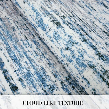 Modern Abstract Runner Rug 3x10, Grey Blue White Washable Kitchen Runner Non-Slip Soft Hallway Rug Runner Thin Print Faux Wool Carpet for Entryway Bedroom Laundry Room Indoor Home Office Decor