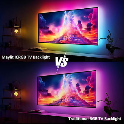 Maylit ICRGB TV LED Backlight, App Control Lights for 76-100in Monitor, Music Sync Color Changing Strip Lights for Home Decor, USB Powered Gaming Accessories Light for Bedroom Room Decor