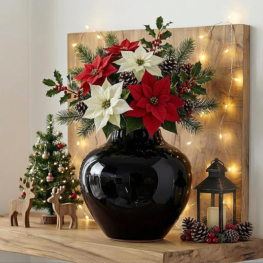 Willowy 5 Inch Round Black Ceramic Vase with Glossy Finish - Modern Vase for Flowers, Home Decor