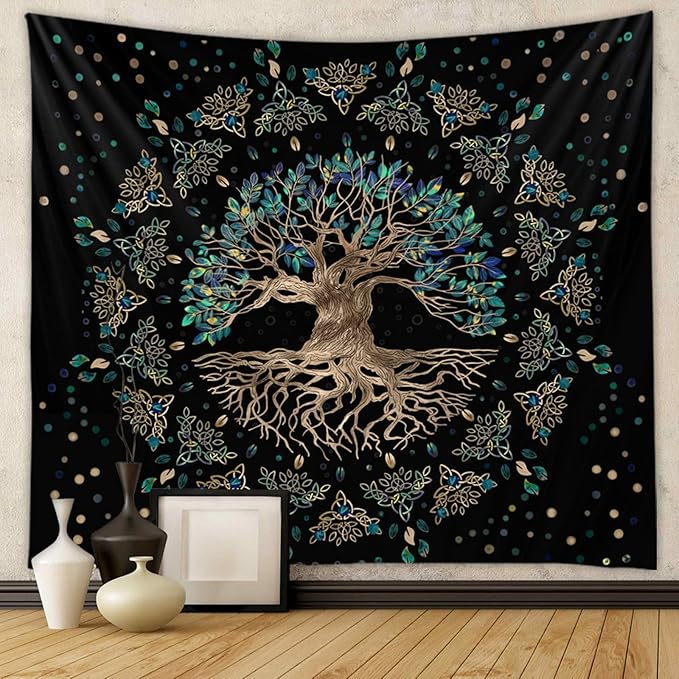 Tree of Life Tapestry Vintage Green Tapertry Retro Life Tree Aesthetic Easy Installation HD Digital Print Wall Hanging for Bedroom Living Room Dorm Home Decor(Green Tree, 50"x60")