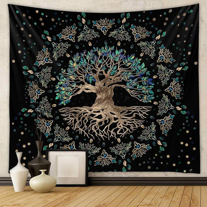 Tree of Life Tapestry Vintage Green Tapertry Retro Life Tree Aesthetic Easy Installation HD Digital Print Wall Hanging for Bedroom Living Room Dorm Home Decor(Green Tree, 50"x60")