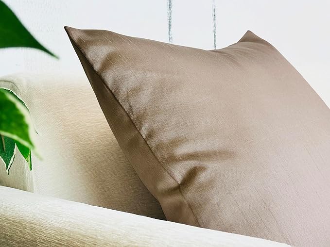 Aiking Home 18x18 Inches Faux Silk Square Throw Pillow Cover, Zipper Closure, Sand (Set of 2)