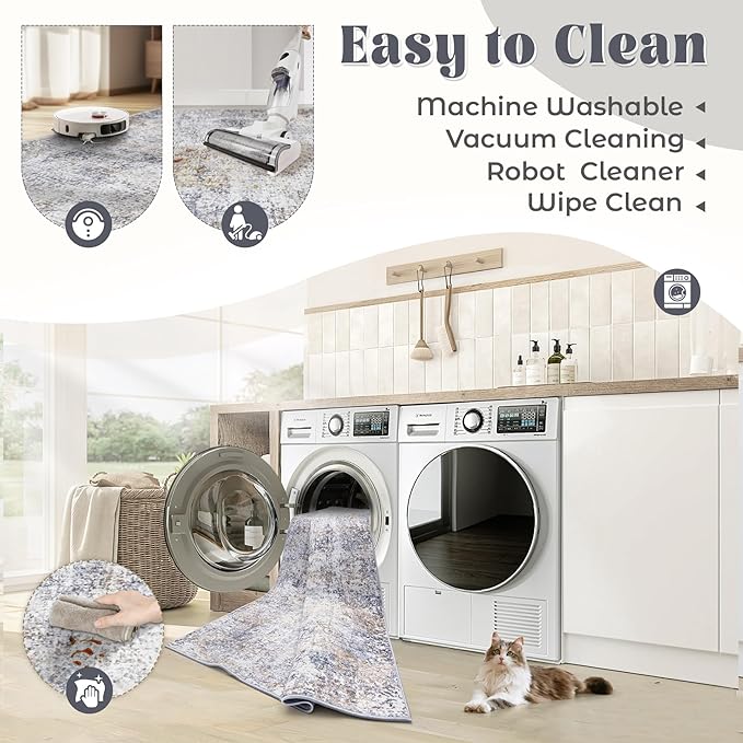 8x10 Area Rugs for Living Room, Washable Modern Abstract Large Area Rug Neutral Soft Non Slip Kids Rug Stain Resistant Indoor Carpet for Bedroom Dining Room Playroom Home Office(Blue Grey, 8'x10')