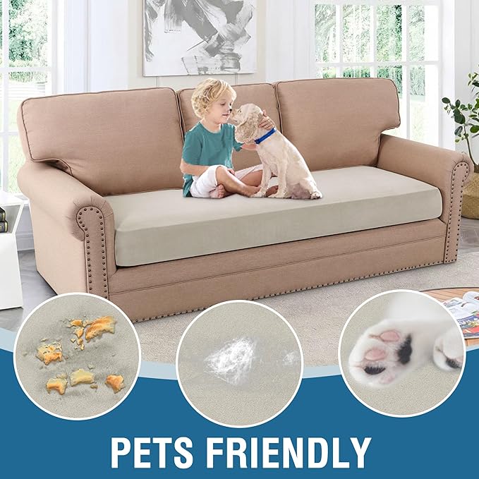 H.VERSAILTEX Fleece Couch Cushion Covers Stretch Couch Covers for 3 Cushion Couch Sofa Thick and Soft Couch Covers Washable (3 Seater Cushion Cover, Pale Oak)