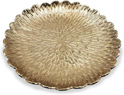 Brass Jewelry Tray with Design – Gold Color Circular Small Round Spoon Rest Candle Holder Soap Dish - Perfect Catchall for Wax Candles, Jewelry, Rings, and Trinkets