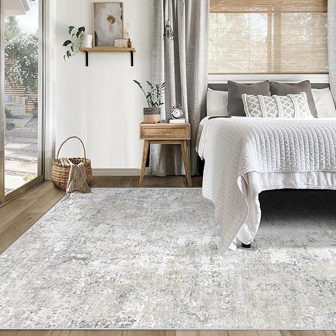 5x7 Area Rugs for Living Room, Washable Modern Abstract Large Area Rug Neutral Soft Non Slip Kids Rug Stain Resistant Indoor Carpet for Bedroom Nursery Dining Room Home Office(Beige Grey, 5'x7')