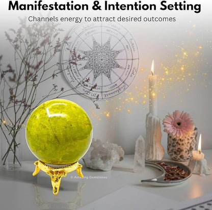 Amazing Gemstone Green Opal Crystal Ball with Stand - 1.5 Inches Crystal Sphere Meditation Balls for Witchcraft and Decorative Balls