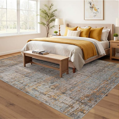 5x7 Area Rugs for Bedroom Living Room,Non-Slip Washable Modern Abstract Rugs for Dining Room, Foldable Thin Indoor Carpet Stain Resistant(Taupe)