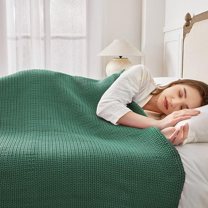 Guohaoi Knitted Weighted Blanket for Adults (Green 60"x80" 25lbs) No Beads Cooling Throw Blanket for Hot Sleepers, Home Decor Breathable Chunky Knit Heavy Blanket Use on Queen/King Size Bed