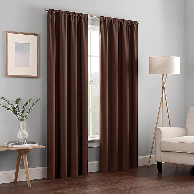 ECLIPSE Kendall Modern Blackout Thermal Rod Pocket Window Curtain for Bedroom or Living Room (1 Panel), 42" x 54", Chocolate