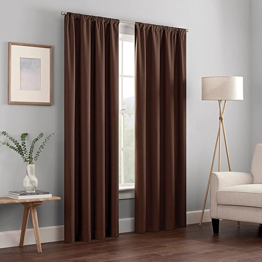 ECLIPSE Kendall Modern Blackout Thermal Rod Pocket Window Curtain for Bedroom or Living Room (1 Panel), 42" x 63", Chocolate