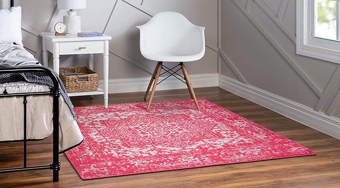 Rugs.com Arlington Collection Rug – 8 Ft Square Pink Medium-Pile Rug Perfect for Living Rooms, Kitchens, Entryways