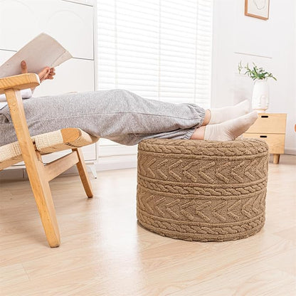 Boucle Pouf Ottoman and Foot Rest 20 x 20 x 14 Inches Floor Pouf Boho Foot Stool Home Decor for Couch Sofa Bean Bag Chairs Light Coffee