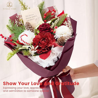 TINGE TIME Preserved Flowers Bouquet, New Year Faux Rose Bouquets, Artificial Flowers Poinsettia Faux Flowers, for Christmas Centerpiece Table Home Holiday Party