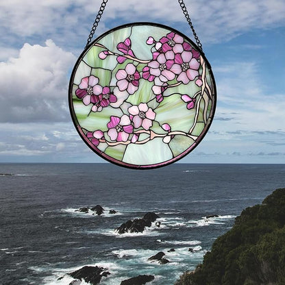 Stained Glass Window Hanging 4 Pcs Set Tulips Plum Flower Daffodils Hyacinths 6.3" - Suncatcher Door Garden Sun Catcher Decor Birthday Mother's Day for Mom Woman Nana
