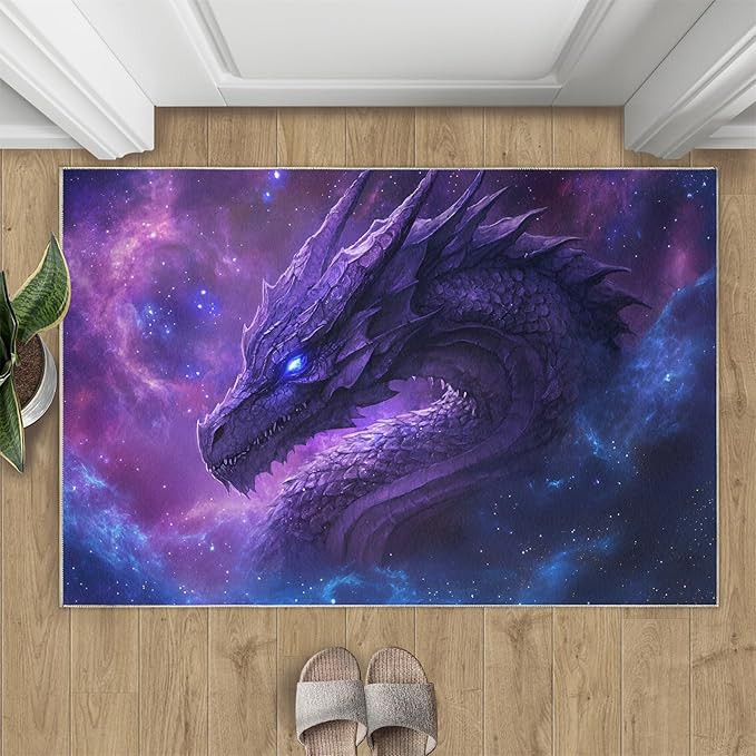 Dragon 4x6 Area Rug Starry Sky Washable Rugs for Living Room Bedroom, Fantasy Animals Soft Low Pile Non Slip Accent Floor Mat Print Throw Rug Indoor Carpet Dining Room Playroom
