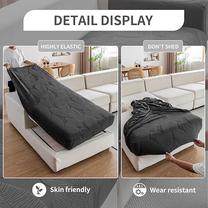 Couch Covers for Sectional Sofa, Washable Stretch Soft Sofa Cushion Covers L Shape Sofa Slipcovers Anti Slip Furniture Decor Protector for Pets (1PC L Chaise Cover,Dark Gray)