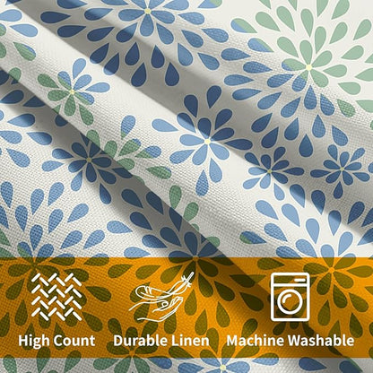Blue Green Pillow Covers 18x18 Set of 2 Modern Geometry Dahlia Floral Print Pattern Outdoor Decorative Linen Zipper Throw Pillows Cases Cushion Cover Rustic Decoration Farmhouse Sofa Couch Bed Decor