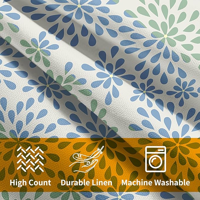 Blue Green Pillow Covers 22x22 Set of 2 Modern Geometry Dahlia Floral Print Pattern Outdoor Decorative Linen Zipper Throw Pillows Cases Cushion Cover Rustic Decoration Farmhouse Sofa Couch Bed Decor