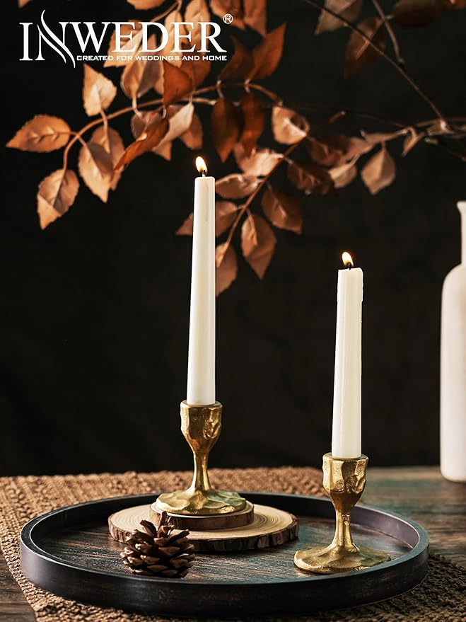 Antique Brass Candlestick Holders: Cast Iron Taper Candle Holder Handcrafted Gold Vintage Candle Sticks Holder Rustic Fall Decor for Dinning Table Mantel Home Party Set of 2