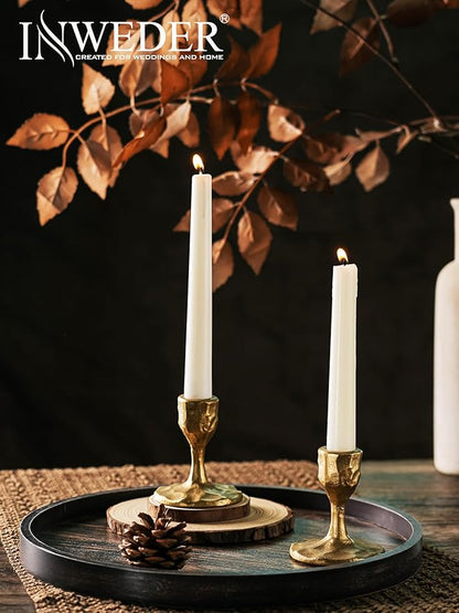 Antique Brass Candlestick Holders: Cast Iron Taper Candle Holder Handcrafted Gold Vintage Candle Sticks Holder Rustic Fall Decor for Dinning Table Mantel Home Party Set of 2