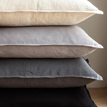 Foindtower Pack of 2, Decorative Linen Soild Throw Pillow Covers Soft Accent Cushion Case Boho Farmhouse Neutral Pillowcase for Chair Couch Sofa Bedroom Living Room Home Decor 24 x 24 Inch Black