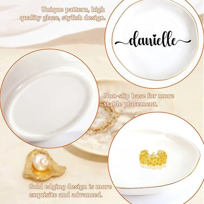 JoycuFF Danielle Personalized Name Ceramic Jewelry Tray, Mothers Day Christmas Anniversary Engagement Birthday Gifts for Women Couples, Trinket Dish for Rings Earrings Necklaces Bracelets Keys