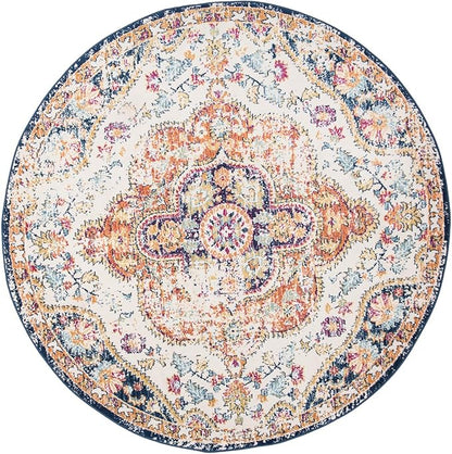 Rugshop Vintage Distressed Bohemian Area Rug for Living Room,Bedroom,Dining Room– Vibrant Multi-Color Tribal Design, 8' Round