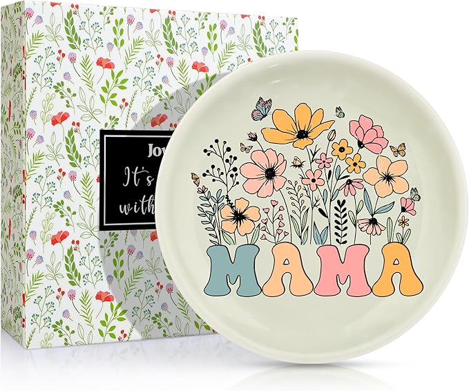 JoycuFF Mama Gifts for Mom Birthday from Daughter, Mother’S Day Mama Trinket Jewelry Dish Tray Ring Holder