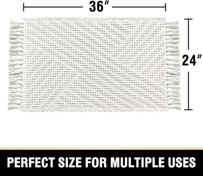 H.VERSAILTEX Waffle Bath Mat Super Absorbent Boho Bath Mat Non Slip Bath Rugs for Bathroom Floor Machine Washable Dry Fast Bathroom Rugs with Tassels, 24" x 36", Ivory White