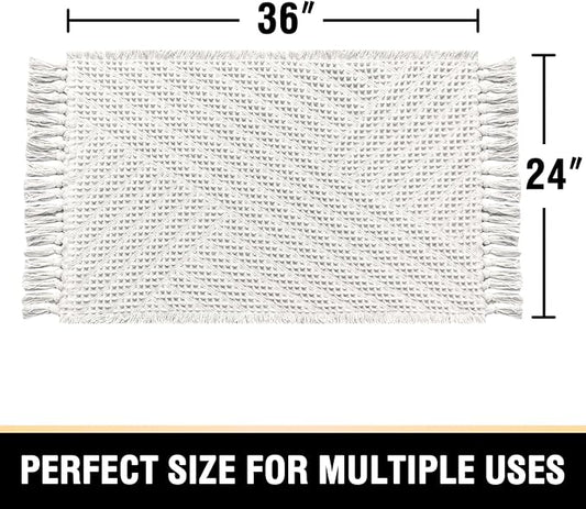 H.VERSAILTEX Waffle Bath Mat Super Absorbent Boho Bath Mat Non Slip Bath Rugs for Bathroom Floor Machine Washable Dry Fast Bathroom Rugs with Tassels, 24" x 36", Ivory White
