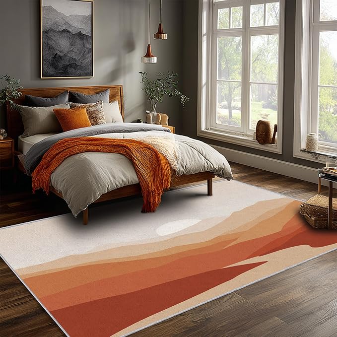 Boho Rug, 4x6 Area Rugs Terracotta Mountain Sun Minimalist Pattern for Living Room, Bedroom, Boho Home Decor Accessories Indoor Carpet, Non Slip & Machine Washable