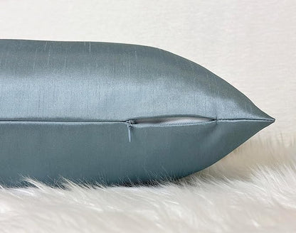 Aiking Home 12x24 Inches Faux Silk Rectangular Throw Pillow Cover, Zipper Closure, Slate (Set of 2)