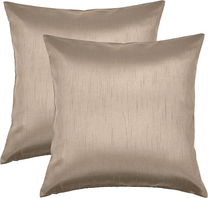Aiking Home 18x18 Inches Faux Silk Square Throw Pillow Cover, Zipper Closure, Sand (Set of 2)