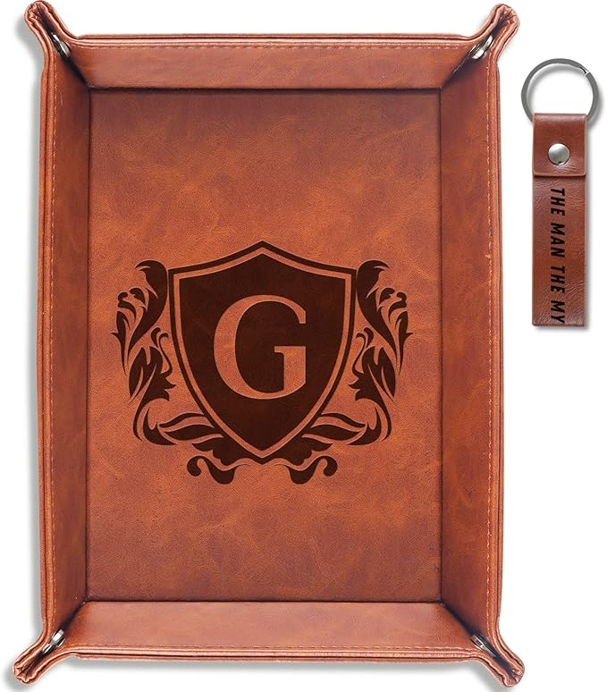 INNObeta Initial Valet Tray, Desktop Storage Organizer, PU Leather Bedside Tray Key Coin Holder, Personalised Gifts for Men, Birthday, Christmas, Letter G