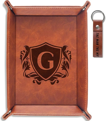 INNObeta Initial Valet Tray, Desktop Storage Organizer, PU Leather Bedside Tray Key Coin Holder, Personalised Gifts for Men, Birthday, Christmas, Letter G