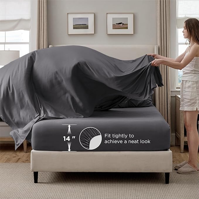 Bedsure Queen Comforter Set Dark Grey - Bed in a Bag Queen Size Bedding 7 Pieces, GentleSoft™ Pintuck Bed Set Gift for Family, Pinch Pleat All Season Comforter with Sheets, Pillowcases & Shams