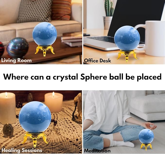 Amazing Gemstone Angelite Crystal Ball with Stand - 1.5" Inches Crystal Sphere Meditation Balls for Witchcraft and Decorative Balls