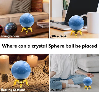 Amazing Gemstone Angelite Crystal Ball with Stand - 1.5" Inches Crystal Sphere Meditation Balls for Witchcraft and Decorative Balls
