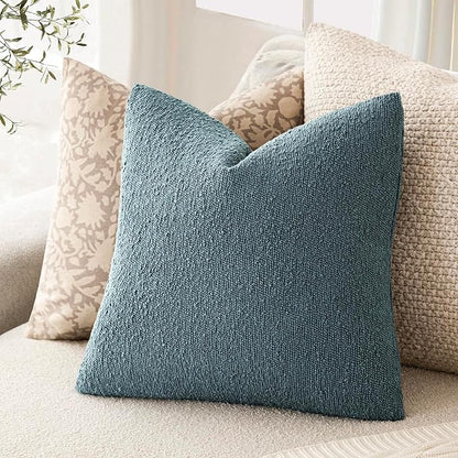 Foindtower Decorative Textured Boucle Throw Pillow Covers Accent Solid Pillow Cases Neutral Soft Cozy Couch Cushion Case for Chair Sofa Bedroom Living Room Home Decor 24x24 Inch,1PC,Misty Blue