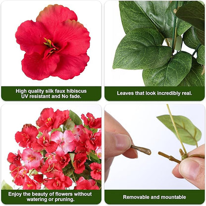 Fake Hibiscus Artificial Hanging Flowers Plants for Outdoors Spring Decoration, 4pcs Silk Hibiscus Vines Realistic UV Resistant Faux Flowers for Outside Planter Porch Patio Yard Wedding Party, Mix